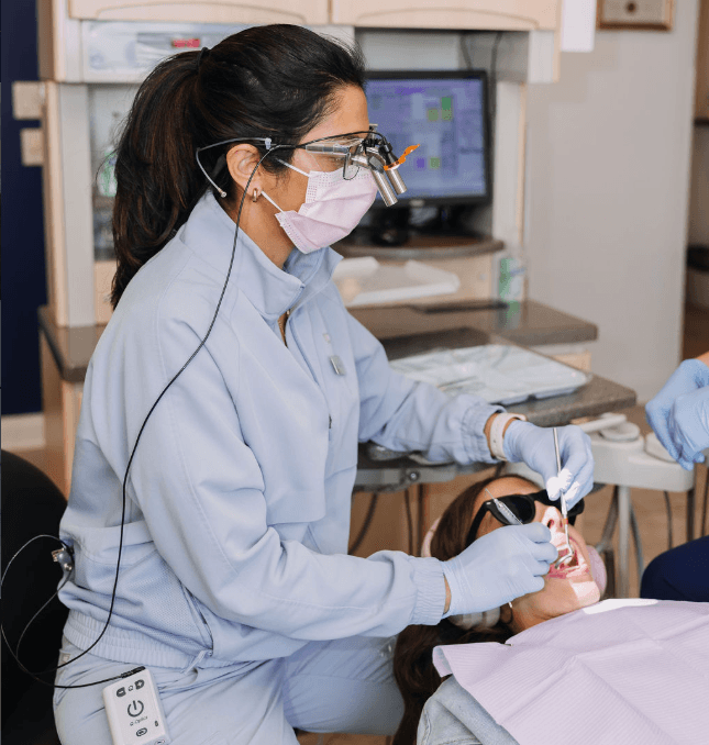 Patient receiving cosmetic dental care
