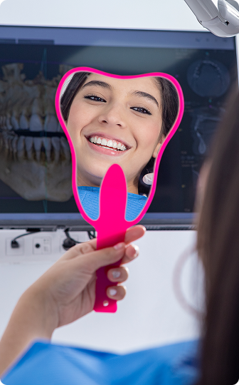 A handheld intraoral scanner capturing a 3D digital scan of a patient's teeth